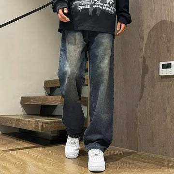 Riolio Fashion Men Straight Leg Work Wear Jeans Male Classic Vintage Outside Casual Denim Pants Daily Simple Streetwear Denim Trousers